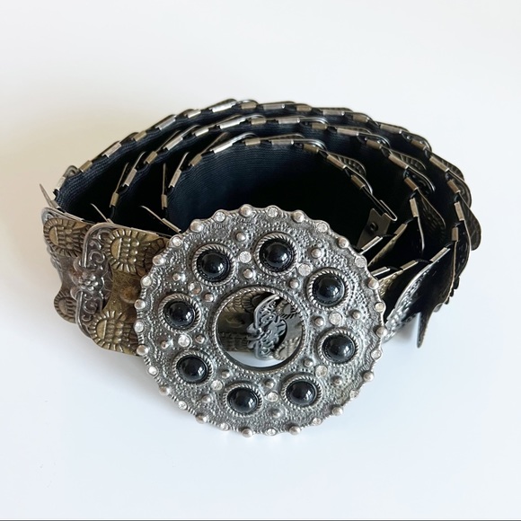 Unbranded Accessories - Antique Silver Bronze Metal Beaded Rhinestone Buckle Elastic Band Belt 31